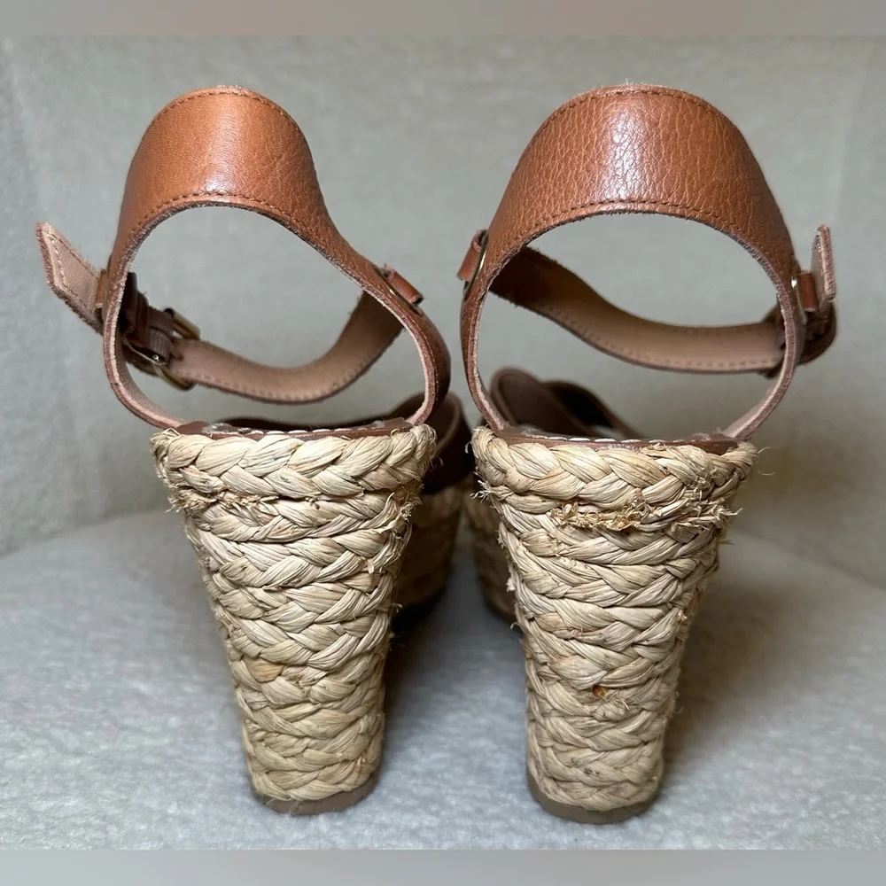 ALDO espadrilles platform shoes heels tan brown leather ankle straps summer 8.5‎